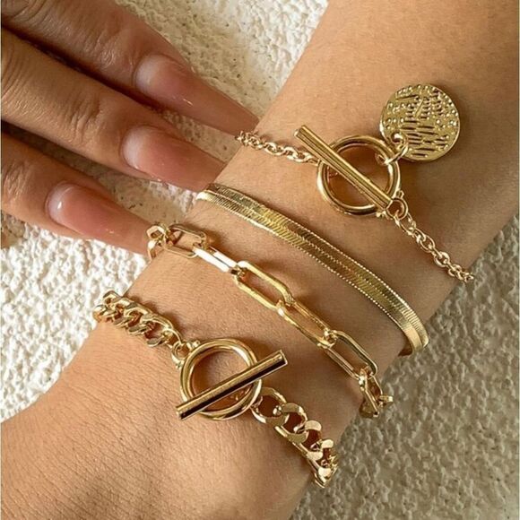 Gold Tone Charm Bracelet Set - Picture 1 of 4